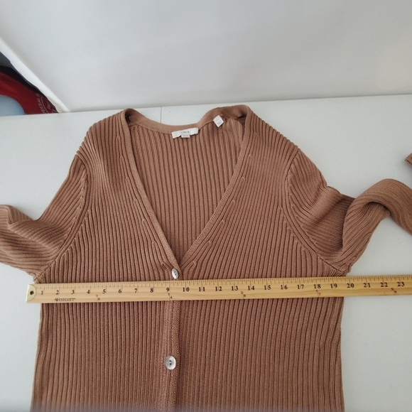 Vince Ribbed Button Front Cardigan Size 1X Long Sleeve Stretch Sweater Preppy - Picture 7 of 14